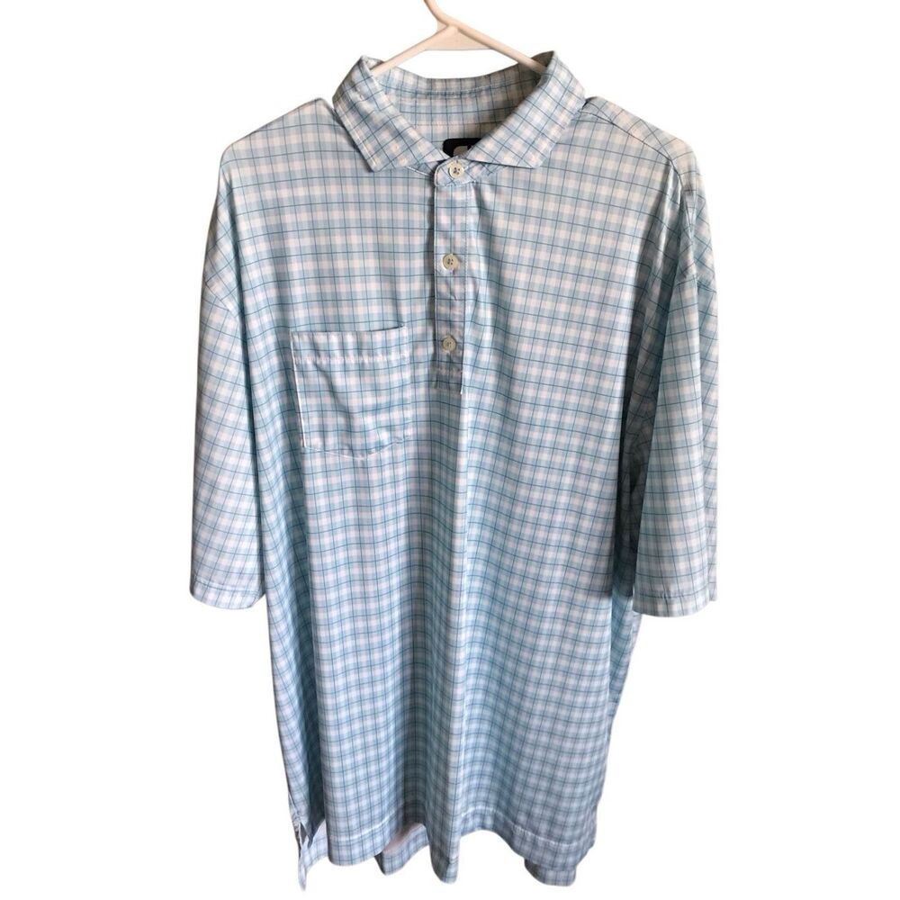 Footjoy Golf light blue white plaid polo shirt men’s SZ 2XL Cattails logo pocket